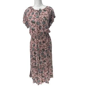 Destination 365 Pink Floral Short-Sleeve Midi Dress Sz Large Petite